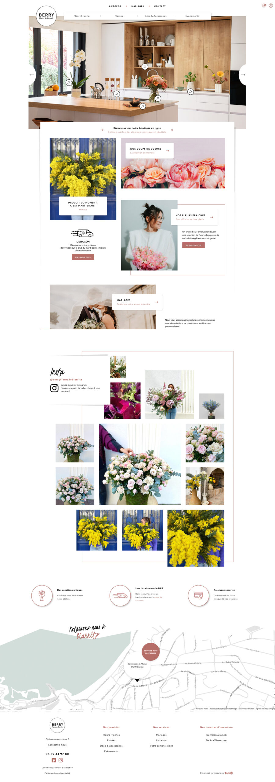 Maquette Home Page site boutique de fleurs Berry Biarritz