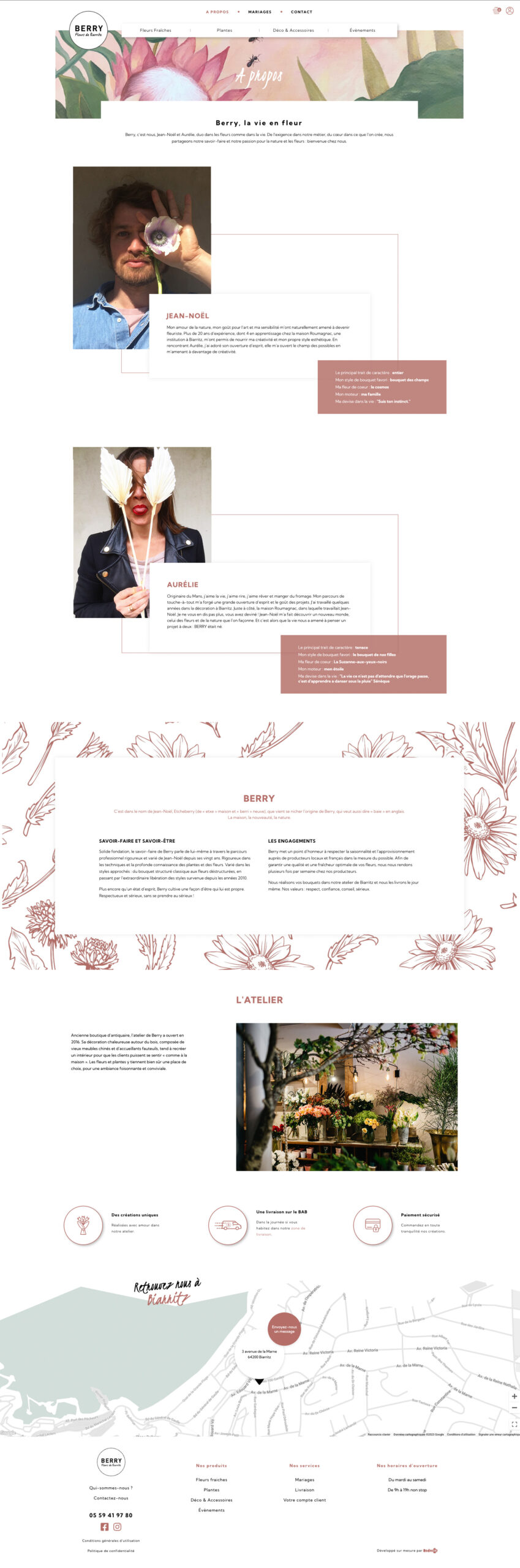 Design page à propos boutique de fleurs Berry Biarritz
