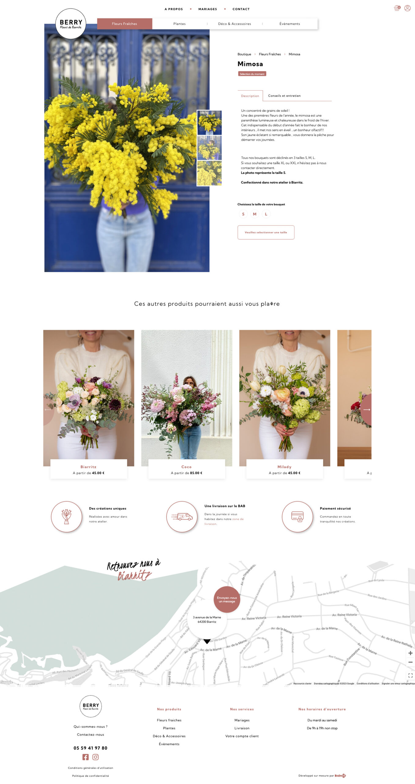 Design page produit site Berry les fleurs de Biarritz